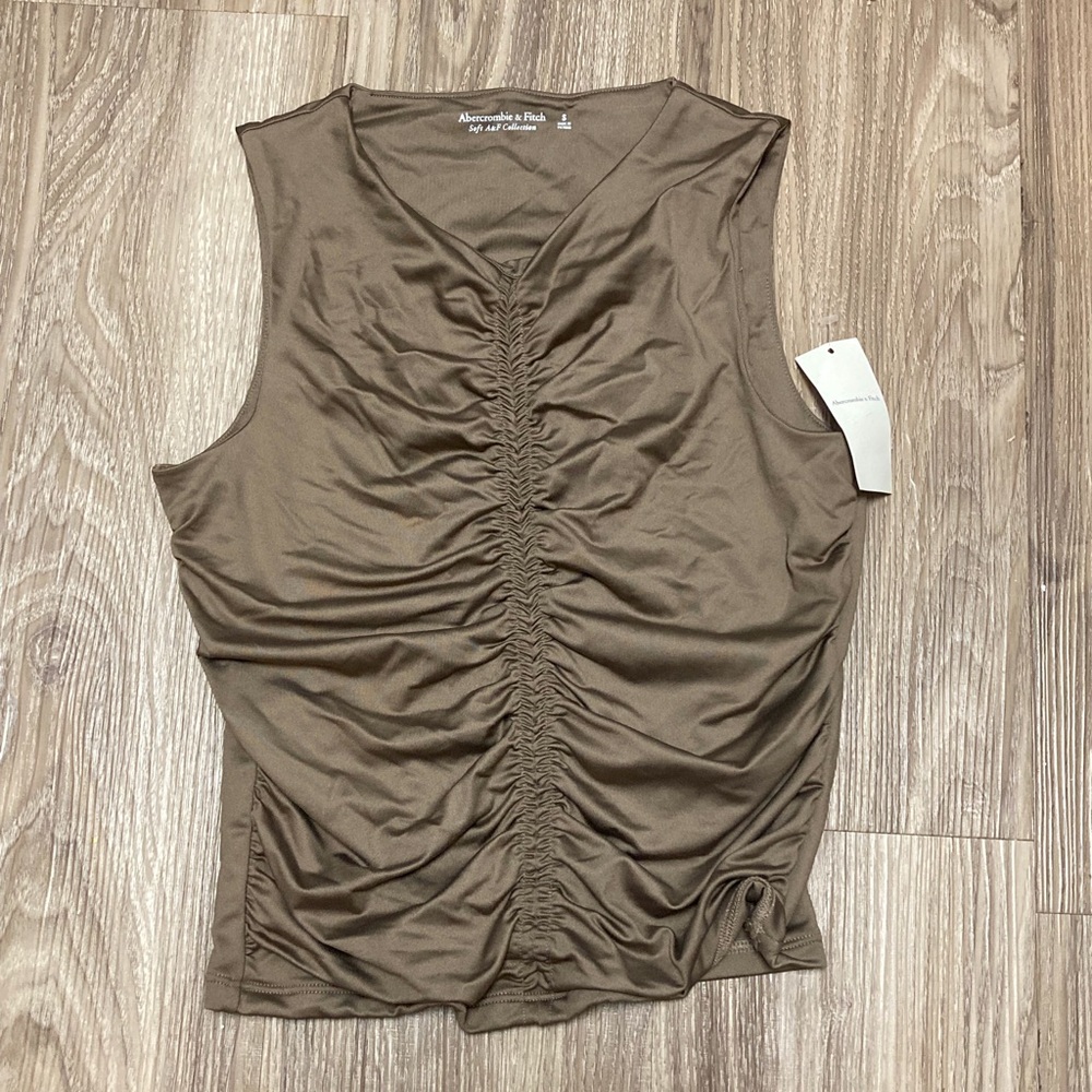 NWT Abercrombie & Fitch Bare Ruched Taupe Tank (Silky) Soft A&F Collection Small
